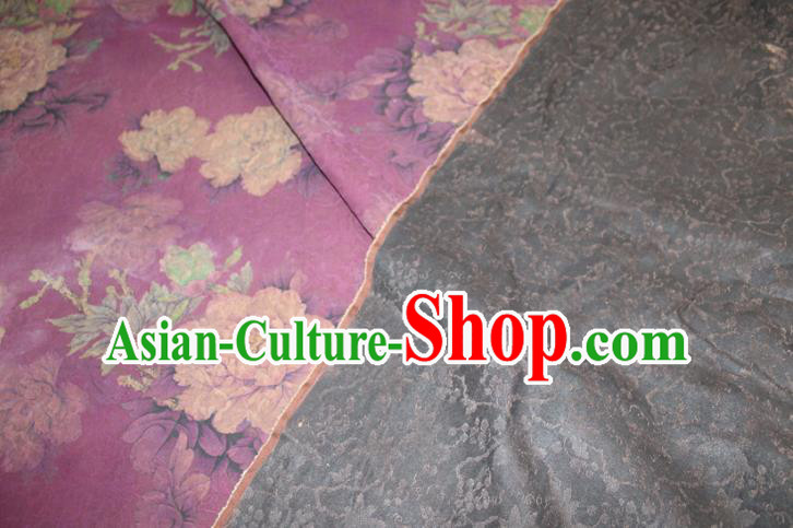 Chinese Classical Peony Pattern Silk Drapery Traditional Gambiered Guangdong Gauze Cheongsam Purple Satin Fabric Chinese Classical Peony Pattern Silk Drapery Traditional Gambiered Guangdong Gauze Cheongsam Purple Satin Fabric