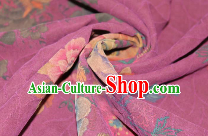 Chinese Cheongsam Purple Satin Fabric Classical Flowers Pattern Silk Drapery Traditional Gambiered Guangdong Gauze Chinese Cheongsam Purple Satin Fabric Classical Flowers Pattern Silk Drapery Traditional Gambiered Guangdong Gauze