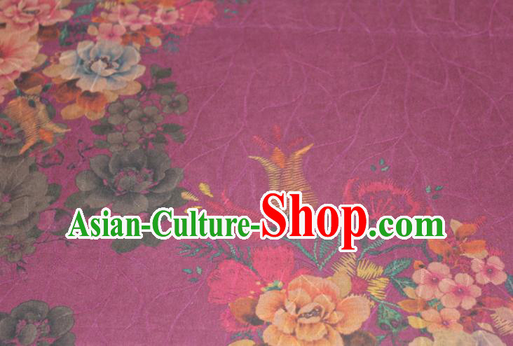 Chinese Cheongsam Purple Satin Fabric Classical Flowers Pattern Silk Drapery Traditional Gambiered Guangdong Gauze Chinese Cheongsam Purple Satin Fabric Classical Flowers Pattern Silk Drapery Traditional Gambiered Guangdong Gauze
