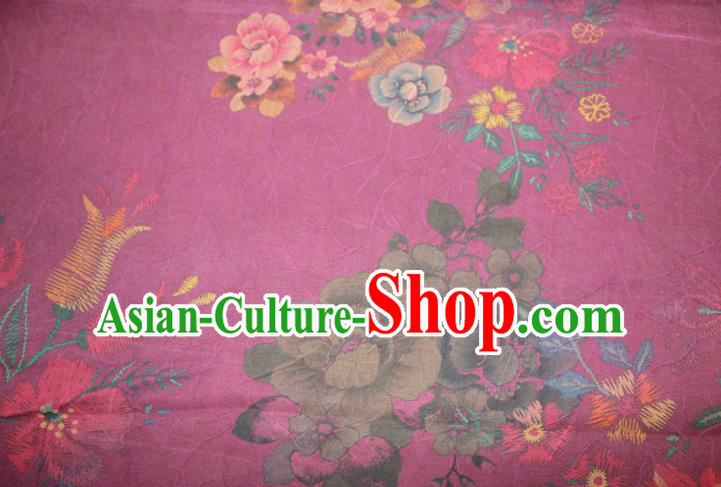 Chinese Cheongsam Purple Satin Fabric Classical Flowers Pattern Silk Drapery Traditional Gambiered Guangdong Gauze Chinese Cheongsam Purple Satin Fabric Classical Flowers Pattern Silk Drapery Traditional Gambiered Guangdong Gauze