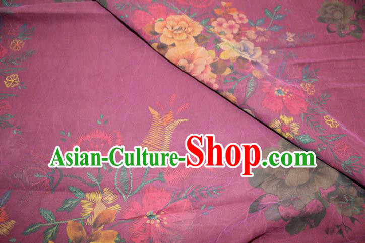 Chinese Cheongsam Purple Satin Fabric Classical Flowers Pattern Silk Drapery Traditional Gambiered Guangdong Gauze Chinese Cheongsam Purple Satin Fabric Classical Flowers Pattern Silk Drapery Traditional Gambiered Guangdong Gauze