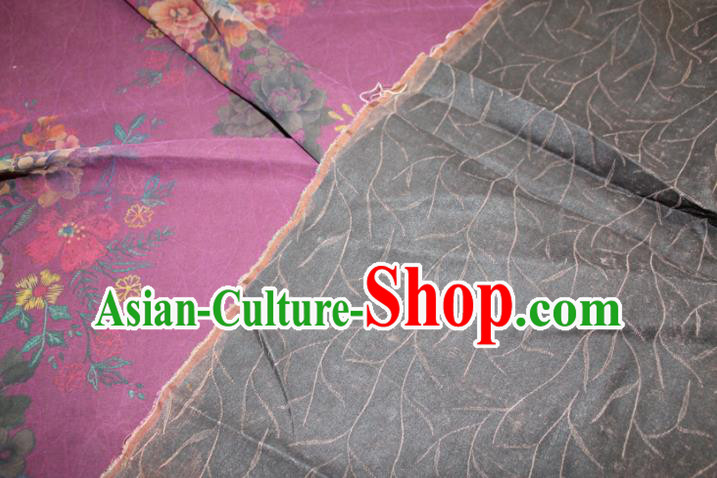 Chinese Cheongsam Purple Satin Fabric Classical Flowers Pattern Silk Drapery Traditional Gambiered Guangdong Gauze Chinese Cheongsam Purple Satin Fabric Classical Flowers Pattern Silk Drapery Traditional Gambiered Guangdong Gauze