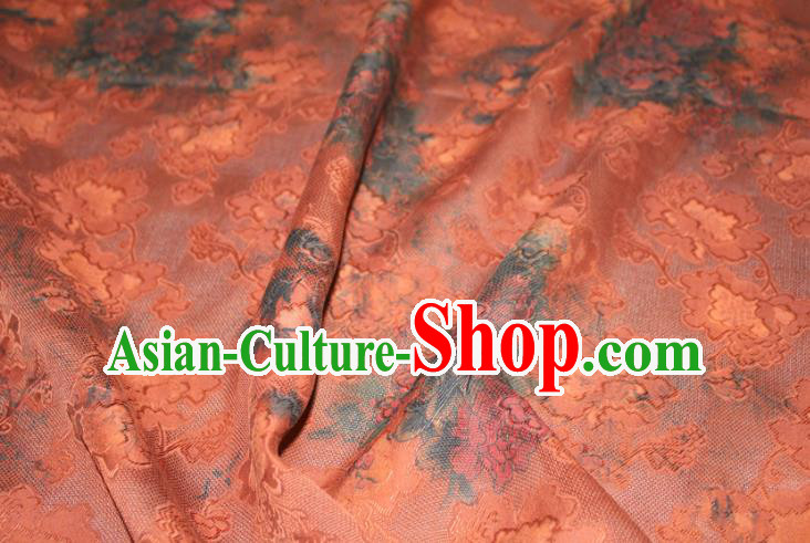 Chinese Classical Peony Pattern Silk Drapery Traditional Red Gambiered Guangdong Gauze Cheongsam Fabric