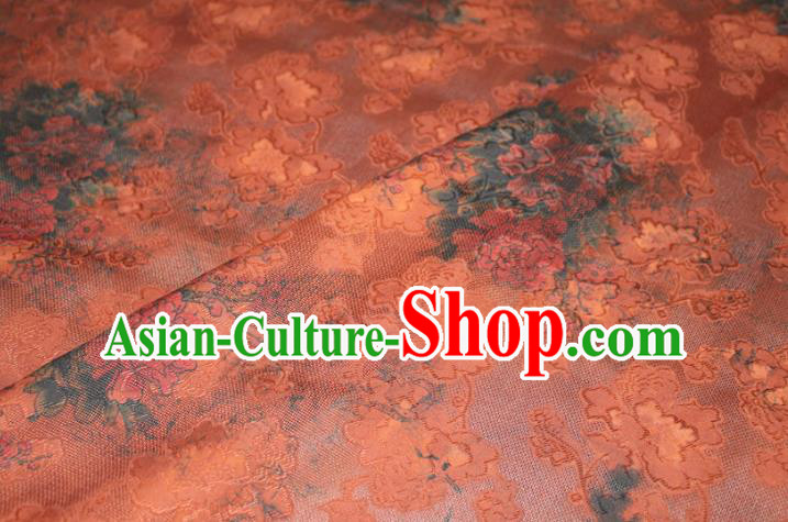 Chinese Classical Peony Pattern Silk Drapery Traditional Red Gambiered Guangdong Gauze Cheongsam Fabric