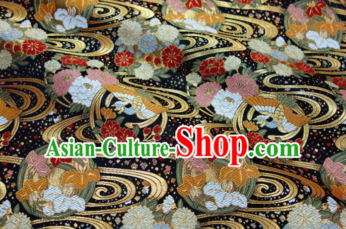 Asian Traditional Sakura Pattern Design Black Brocade Japanese Kimono Cloth Fabric Nishijin Tapestry Satin Asian Traditional Sakura Pattern Design Black Brocade Japanese Kimono Cloth Fabric Nishijin Tapestry Satin