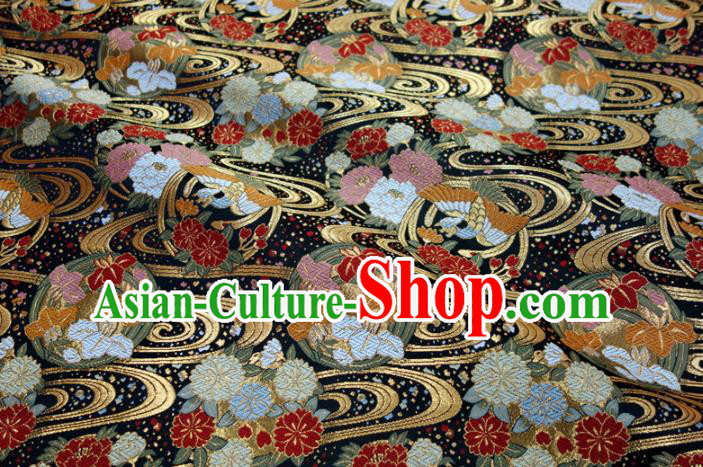 Asian Traditional Sakura Pattern Design Black Brocade Japanese Kimono Cloth Fabric Nishijin Tapestry Satin Asian Traditional Sakura Pattern Design Black Brocade Japanese Kimono Cloth Fabric Nishijin Tapestry Satin