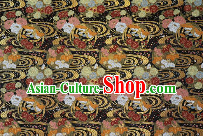 Asian Traditional Sakura Pattern Design Black Brocade Japanese Kimono Cloth Fabric Nishijin Tapestry Satin Asian Traditional Sakura Pattern Design Black Brocade Japanese Kimono Cloth Fabric Nishijin Tapestry Satin