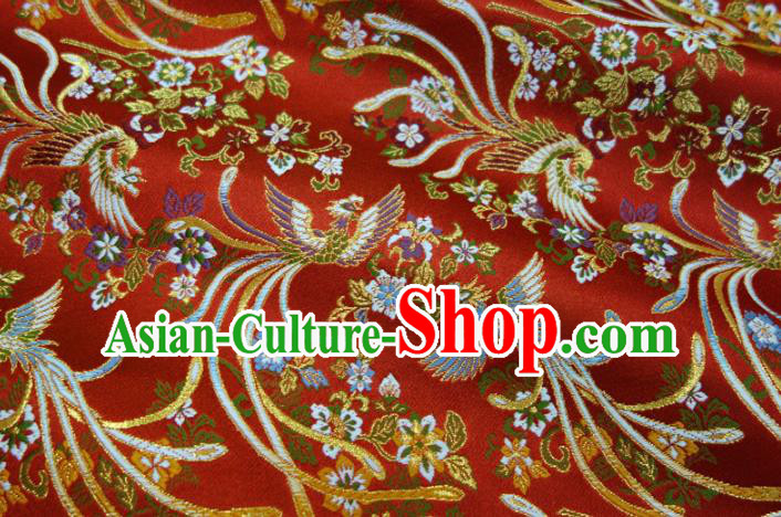 Asian Japanese Kimono Cloth Fabric Nishijin Tapestry Satin Traditional Phoenix Pattern Design Red Brocade Asian Japanese Kimono Cloth Fabric Nishijin Tapestry Satin Traditional Phoenix Pattern Design Red Brocade