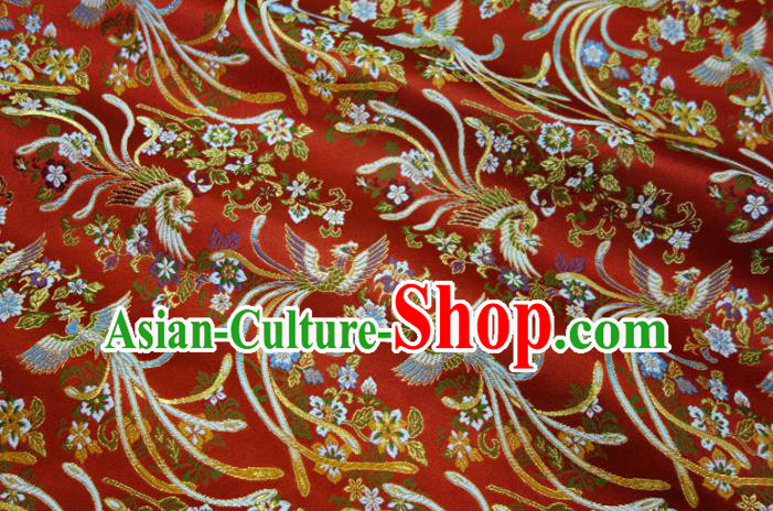 Asian Japanese Kimono Cloth Fabric Nishijin Tapestry Satin Traditional Phoenix Pattern Design Red Brocade Asian Japanese Kimono Cloth Fabric Nishijin Tapestry Satin Traditional Phoenix Pattern Design Red Brocade