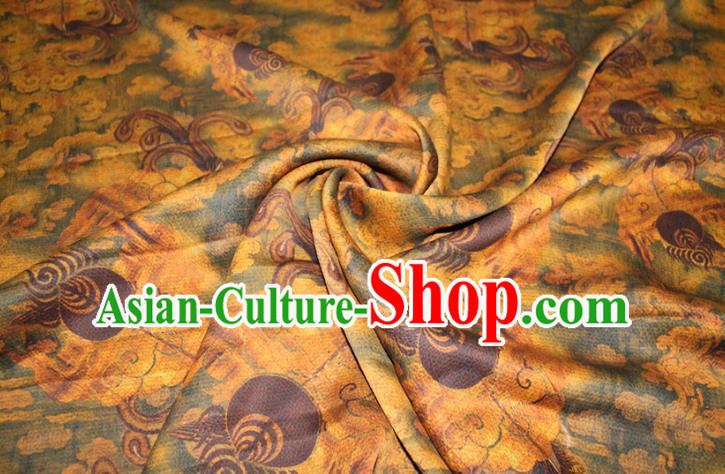 Chinese Traditional Ginger Gambiered Guangdong Gauze Cheongsam Yellow Satin Fabric Classical Pattern Silk Drapery Chinese Traditional Ginger Gambiered Guangdong Gauze Cheongsam Yellow Satin Fabric Classical Pattern Silk Drapery