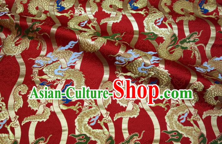 Asian Japanese Nishijin Tapestry Satin Kimono Cloth Fabric Traditional Dragon Pattern Design Red Brocade Asian Japanese Nishijin Tapestry Satin Kimono Cloth Fabric Traditional Dragon Pattern Design Red Brocade