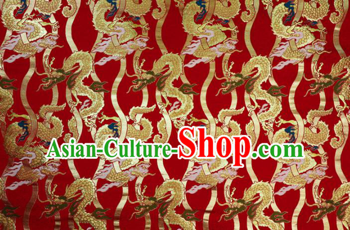Asian Japanese Nishijin Tapestry Satin Kimono Cloth Fabric Traditional Dragon Pattern Design Red Brocade Asian Japanese Nishijin Tapestry Satin Kimono Cloth Fabric Traditional Dragon Pattern Design Red Brocade
