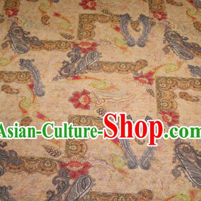 Chinese Cheongsam Yellow Satin Fabric Traditional Gambiered Guangdong Gauze Classical Royal Pattern Silk Drapery