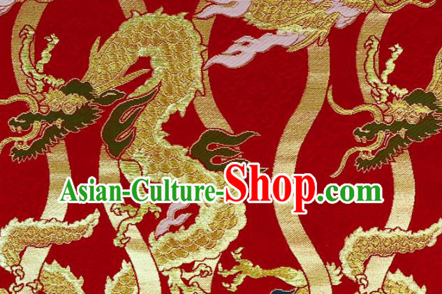 Asian Japanese Nishijin Tapestry Satin Kimono Cloth Fabric Traditional Dragon Pattern Design Red Brocade Asian Japanese Nishijin Tapestry Satin Kimono Cloth Fabric Traditional Dragon Pattern Design Red Brocade