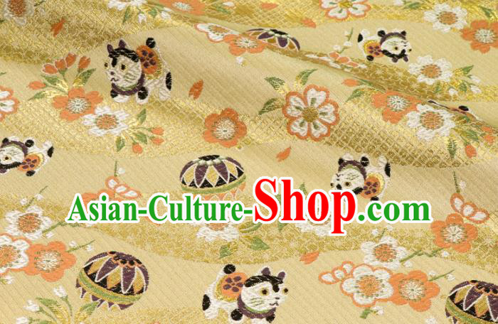 Asian Japanese Traditional Dog Pattern Design Yellow Brocade Kimono Fabric Nishijin Tapestry Satin Asian Japanese Traditional Dog Pattern Design Yellow Brocade Kimono Fabric Nishijin Tapestry Satin
