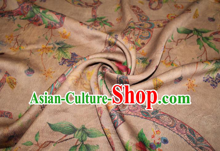 Chinese Traditional Ginger Gambiered Guangdong Gauze Cheongsam Satin Fabric Classical Ribbon Pattern Silk Drapery Chinese Traditional Ginger Gambiered Guangdong Gauze Cheongsam Satin Fabric Classical Ribbon Pattern Silk Drapery