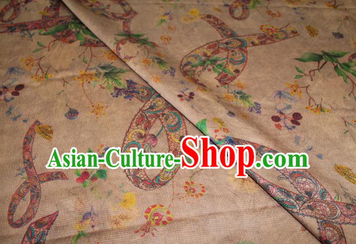 Chinese Traditional Ginger Gambiered Guangdong Gauze Cheongsam Satin Fabric Classical Ribbon Pattern Silk Drapery Chinese Traditional Ginger Gambiered Guangdong Gauze Cheongsam Satin Fabric Classical Ribbon Pattern Silk Drapery