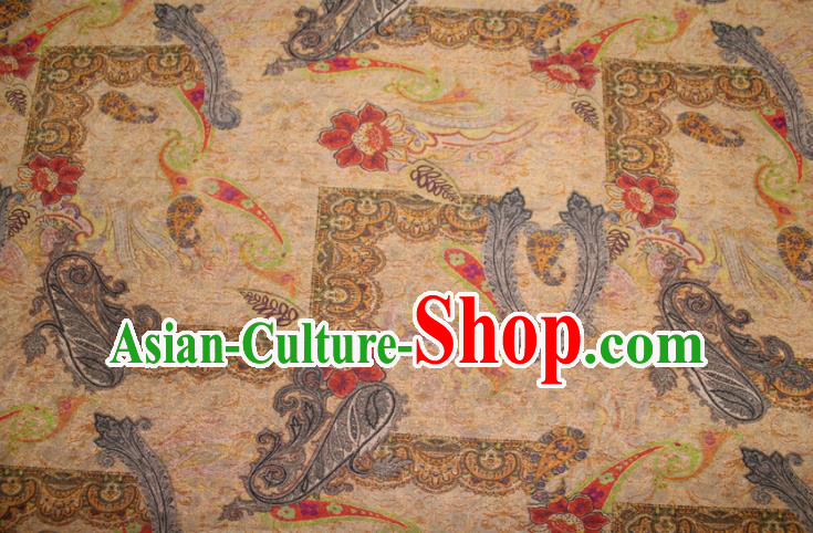 Chinese Cheongsam Yellow Satin Fabric Traditional Gambiered Guangdong Gauze Classical Royal Pattern Silk Drapery Chinese Cheongsam Yellow Satin Fabric Traditional Gambiered Guangdong Gauze Classical Royal Pattern Silk Drapery