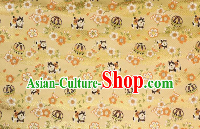 Asian Japanese Traditional Dog Pattern Design Yellow Brocade Kimono Fabric Nishijin Tapestry Satin Asian Japanese Traditional Dog Pattern Design Yellow Brocade Kimono Fabric Nishijin Tapestry Satin