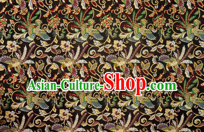 Asian Kimono Cloth Fabric Japanese Nishijin Tapestry Satin Traditional Phoenix Pattern Design Black Brocade