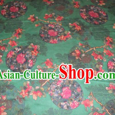 Chinese Traditional Green Gambiered Guangdong Gauze Cheongsam Satin Fabric Classical Rose Flowers Pattern Silk Drapery