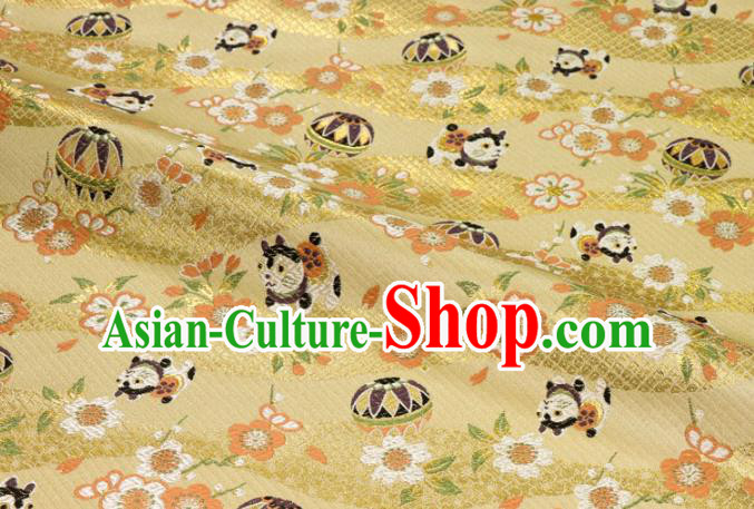 Asian Japanese Traditional Dog Pattern Design Yellow Brocade Kimono Fabric Nishijin Tapestry Satin Asian Japanese Traditional Dog Pattern Design Yellow Brocade Kimono Fabric Nishijin Tapestry Satin