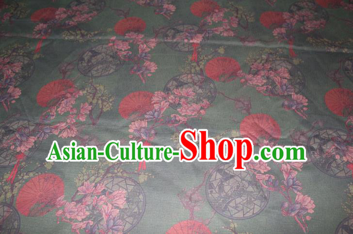 Chinese Cheongsam Green Satin Fabric Traditional Gambiered Guangdong Gauze Classical Mangnolia Pattern Silk Drapery Chinese Cheongsam Green Satin Fabric Traditional Gambiered Guangdong Gauze Classical Mangnolia Pattern Silk Drapery
