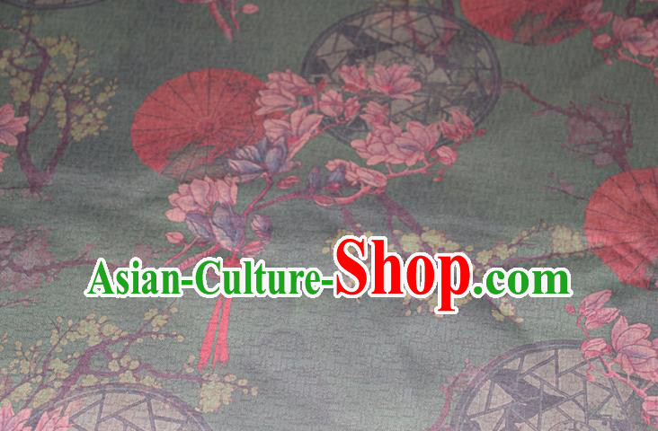 Chinese Cheongsam Green Satin Fabric Traditional Gambiered Guangdong Gauze Classical Mangnolia Pattern Silk Drapery Chinese Cheongsam Green Satin Fabric Traditional Gambiered Guangdong Gauze Classical Mangnolia Pattern Silk Drapery