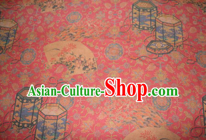 Chinese Cheongsam Red Satin Fabric Traditional Gambiered Guangdong Gauze Classical Lantern Pattern Silk Drapery