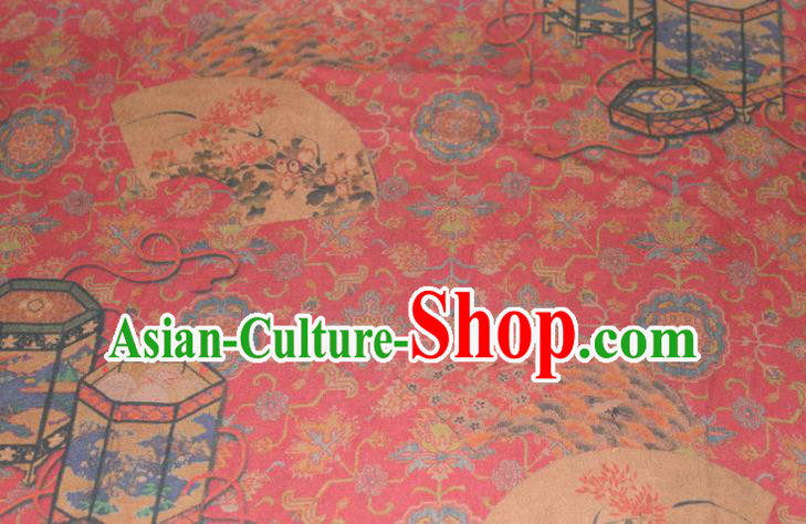 Chinese Cheongsam Red Satin Fabric Traditional Gambiered Guangdong Gauze Classical Lantern Pattern Silk Drapery