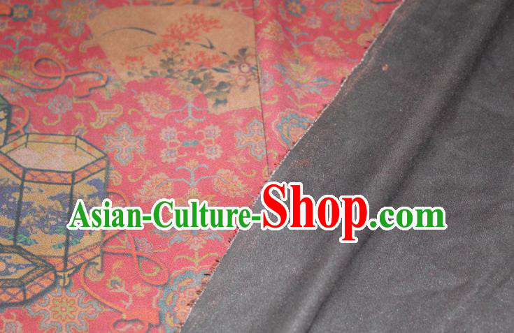 Chinese Cheongsam Red Satin Fabric Traditional Gambiered Guangdong Gauze Classical Lantern Pattern Silk Drapery