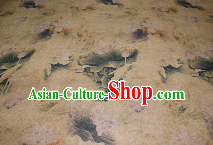Chinese Cheongsam Beige Satin Fabric Traditional Gambiered Guangdong Gauze Classical Lotus Pattern Silk Drapery Chinese Cheongsam Beige Satin Fabric Traditional Gambiered Guangdong Gauze Classical Lotus Pattern Silk Drapery