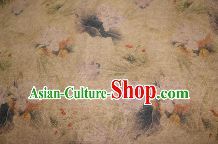 Chinese Cheongsam Beige Satin Fabric Traditional Gambiered Guangdong Gauze Classical Lotus Pattern Silk Drapery Chinese Cheongsam Beige Satin Fabric Traditional Gambiered Guangdong Gauze Classical Lotus Pattern Silk Drapery