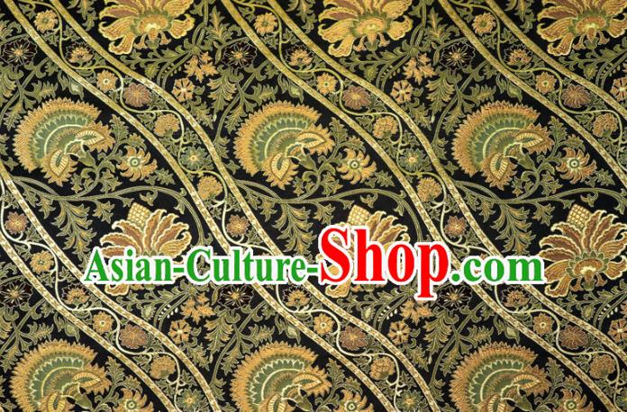 Asian Japanese Nishijin Tapestry Satin Traditional Flowers Pattern Design Navy Brocade Kimono Fabric Asian Japanese Nishijin Tapestry Satin Traditional Flowers Pattern Design Navy Brocade Kimono Fabric