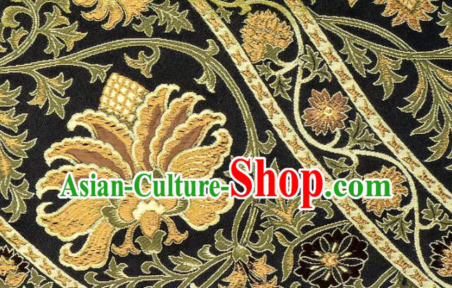 Asian Japanese Nishijin Tapestry Satin Traditional Flowers Pattern Design Navy Brocade Kimono Fabric Asian Japanese Nishijin Tapestry Satin Traditional Flowers Pattern Design Navy Brocade Kimono Fabric