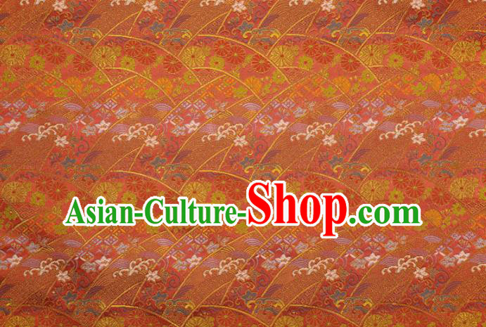 Asian Japanese Nishijin Red Tapestry Satin Traditional Chrysanthemum Pattern Design Brocade Kimono Fabric Asian Japanese Nishijin Red Tapestry Satin Traditional Chrysanthemum Pattern Design Brocade Kimono Fabric