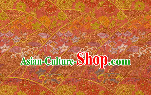Asian Japanese Nishijin Red Tapestry Satin Traditional Chrysanthemum Pattern Design Brocade Kimono Fabric Asian Japanese Nishijin Red Tapestry Satin Traditional Chrysanthemum Pattern Design Brocade Kimono Fabric