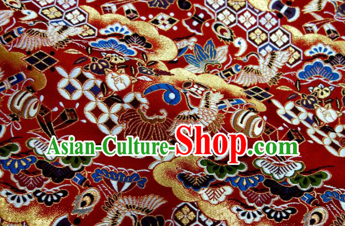 Asian Japanese Nishijin Tapestry Satin Kimono Fabric Traditional Crane Pattern Design Red Brocade Asian Japanese Nishijin Tapestry Satin Kimono Fabric Traditional Crane Pattern Design Red Brocade