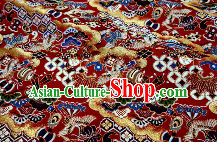 Asian Japanese Nishijin Tapestry Satin Kimono Fabric Traditional Crane Pattern Design Red Brocade Asian Japanese Nishijin Tapestry Satin Kimono Fabric Traditional Crane Pattern Design Red Brocade