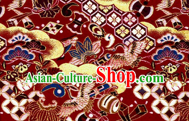 Asian Japanese Nishijin Tapestry Satin Kimono Fabric Traditional Crane Pattern Design Red Brocade Asian Japanese Nishijin Tapestry Satin Kimono Fabric Traditional Crane Pattern Design Red Brocade