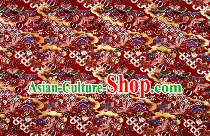 Asian Japanese Nishijin Tapestry Satin Kimono Fabric Traditional Crane Pattern Design Red Brocade Asian Japanese Nishijin Tapestry Satin Kimono Fabric Traditional Crane Pattern Design Red Brocade