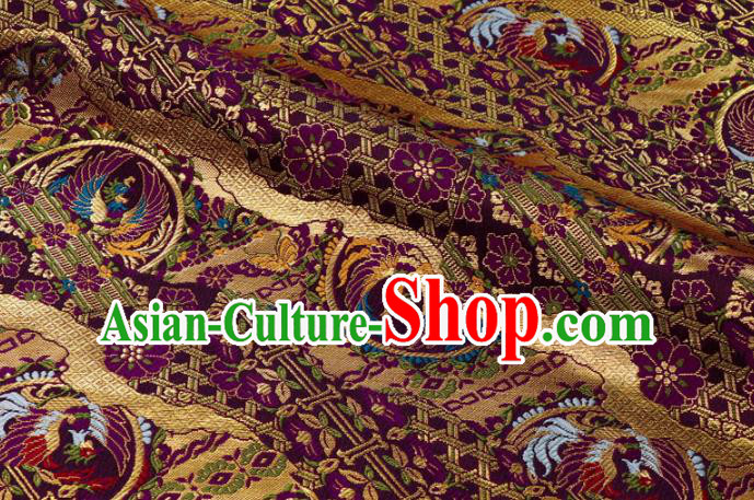 Asian Kimono Fabric Traditional Phoenix Pattern Design Purple Brocade Japanese Nishijin Tapestry Satin Asian Kimono Fabric Traditional Phoenix Pattern Design Purple Brocade Japanese Nishijin Tapestry Satin