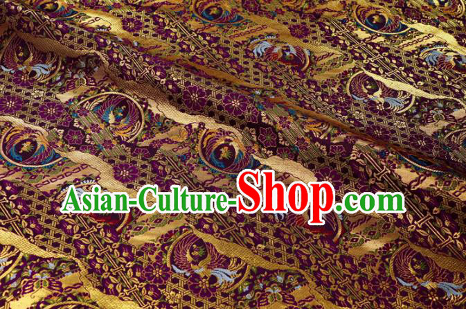 Asian Kimono Fabric Traditional Phoenix Pattern Design Purple Brocade Japanese Nishijin Tapestry Satin Asian Kimono Fabric Traditional Phoenix Pattern Design Purple Brocade Japanese Nishijin Tapestry Satin