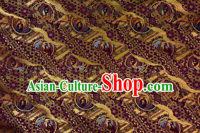 Asian Kimono Fabric Traditional Phoenix Pattern Design Purple Brocade Japanese Nishijin Tapestry Satin Asian Kimono Fabric Traditional Phoenix Pattern Design Purple Brocade Japanese Nishijin Tapestry Satin