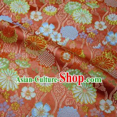 Asian Traditional Chrysanthemum Pattern Design Brocade Japanese Red Nishijin Tapestry Satin Kimono Cloth Fabric