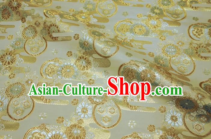 Asian Japanese Nishijin Tapestry Satin Kimono Cloth Fabric Traditional Chrysanthemum Pattern Design Golden Brocade Asian Japanese Nishijin Tapestry Satin Kimono Cloth Fabric Traditional Chrysanthemum Pattern Design Golden Brocade