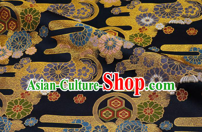 Asian Kimono Cloth Fabric Traditional Chrysanthemum Pattern Design Black Brocade Japanese Nishijin Tapestry Satin Asian Kimono Cloth Fabric Traditional Chrysanthemum Pattern Design Black Brocade Japanese Nishijin Tapestry Satin