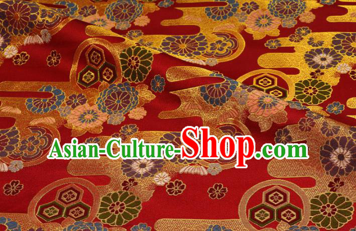Asian Traditional Chrysanthemum Pattern Design Red Brocade Japanese Kimono Cloth Fabric Nishijin Tapestry Satin Asian Traditional Chrysanthemum Pattern Design Red Brocade Japanese Kimono Cloth Fabric Nishijin Tapestry Satin