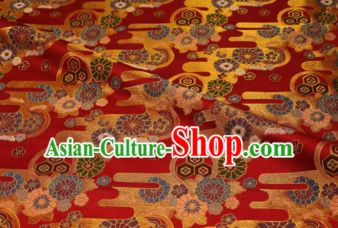 Asian Traditional Chrysanthemum Pattern Design Red Brocade Japanese Kimono Cloth Fabric Nishijin Tapestry Satin Asian Traditional Chrysanthemum Pattern Design Red Brocade Japanese Kimono Cloth Fabric Nishijin Tapestry Satin