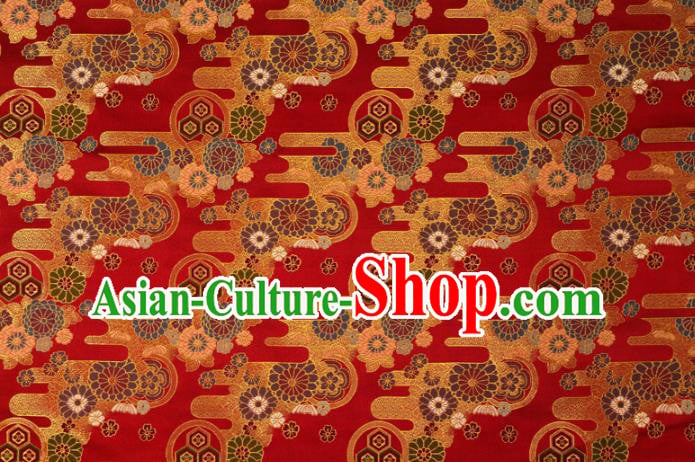 Asian Traditional Chrysanthemum Pattern Design Red Brocade Japanese Kimono Cloth Fabric Nishijin Tapestry Satin Asian Traditional Chrysanthemum Pattern Design Red Brocade Japanese Kimono Cloth Fabric Nishijin Tapestry Satin